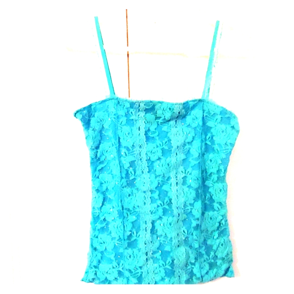 Party Girl blue rose lace tank
